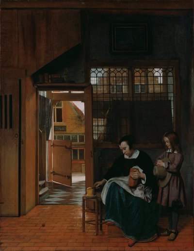 Una mujer preparando pan y mantequilla para un niño, c. 1660 de Pieter Hooch de