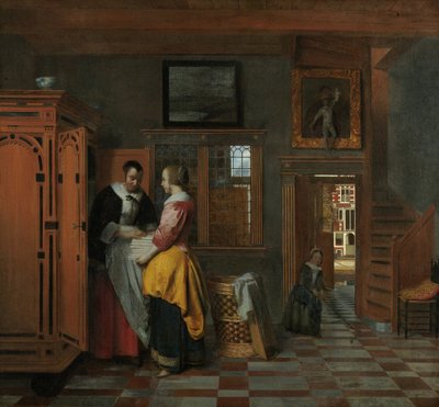 Interior con mujeres junto a un cofre de lino, 1663 de Pieter Hooch de