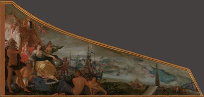 Ámsterdam como centro del comercio mundial
Pintura sobre una tapa de clavicordio con una alegoría de Ámsterdam como centro del comercio mundial de Pieter Isaacsz.