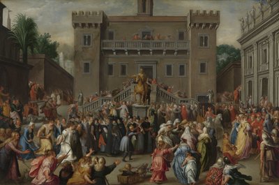 Las mujeres de Roma se reúnen en el Capitolio
El levantamiento de las mujeres de Roma en el Capitolio a causa de Papirio de Pieter Isaacsz.