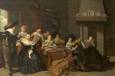 La fiesta de la música (óleo sobre madera) de Pieter Jacobsz (attr.to) Codde