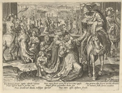 Reconciliación entre sabinos y romanos Representaciones de la historia romana (título de la serie) de Pieter Jalhea Furnius