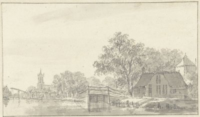 Vista del pueblo con río de Pieter Jan van Liender
