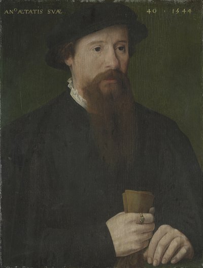 Retrato de un hombre sujetando sus guantes de Pieter Jansz. Pourbus