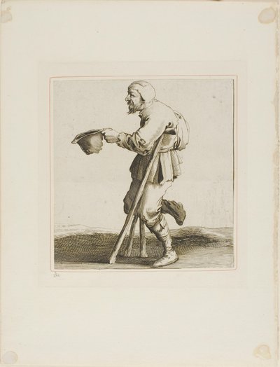Mendigo cojo pidiendo limosna, de T is al verwart-gaern (Ya es confuso) de Pieter Jansz. Quast
