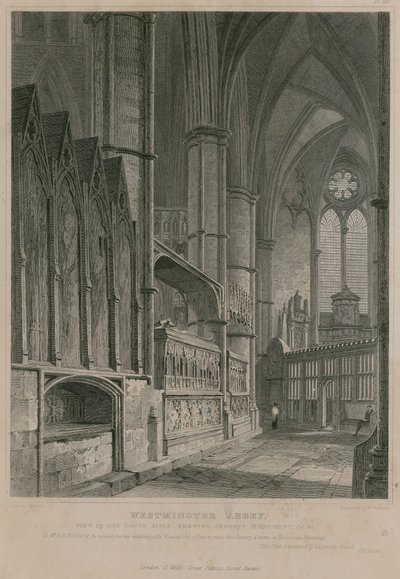 Vista del pasillo sur mostrando el Monumento de Sebert, Abadía de Westminster de Pieter Jansz. Quast