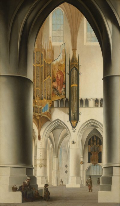 Interior de la iglesia de San Bavón de Haarlem
Interior de la iglesia de San Bavón de Haarlem, visto desde el deambulatorio sur, mirando a través del coro hacia el deambulatorio norte y el gran órgano de Pieter Jansz Saenredam