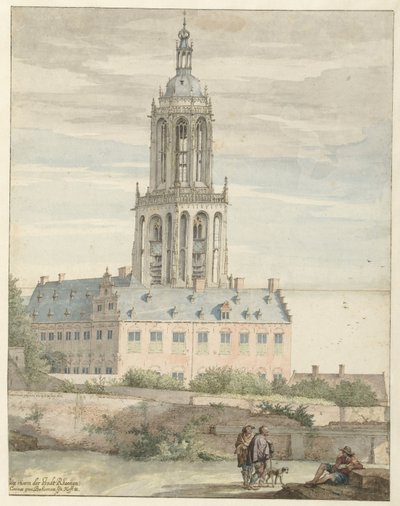 Vista del Palacio de Federico V, Elector Palatino, y de la Sint-Cunerakerk, Rhenen de Pieter Jansz Saenredam
