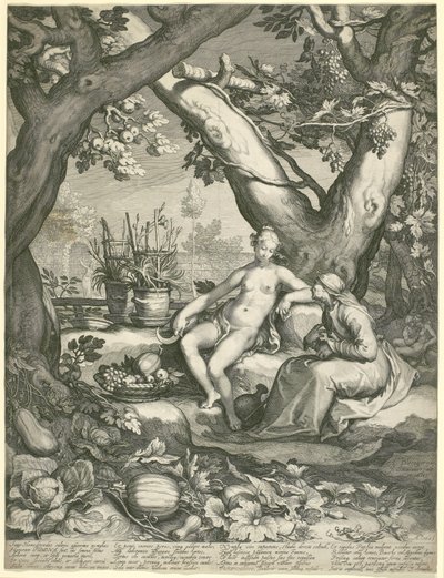 Vertumno tomando la figura de una anciana para ganar el amor de Pomona, 1605 de Pieter Janszoon Saenredam
