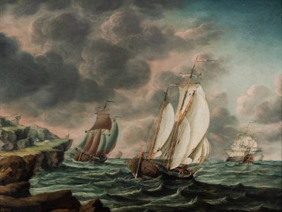 Un mercante holandés se adentra en una costa rocosa de Pieter Jochums Lofvers
