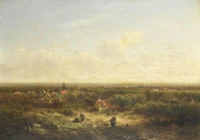 Vista lejana con un pueblo de Pieter Lodewijk Francisco Kluyver