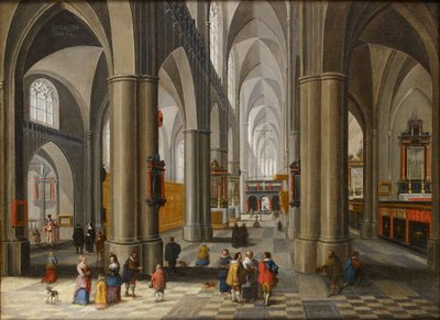 Interior de una catedral con figuras, 1640-1660 de Pieter Neefs