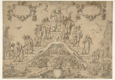 Escaleras de antaño con agricultores y campesinos de Pieter Nolpe (attributed to)
