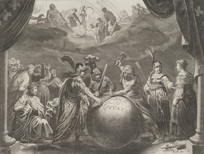 Plato 12: Alegoría sobre la discordia en Francia, de Caspar Barlaeus, Medicea Hospes, 1638 de Pieter Nolpe