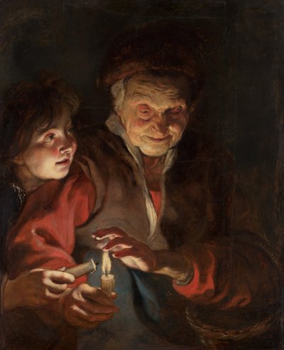 Anciana y niño con velas, c. 1616-1617 de Pieter Paul Rubens