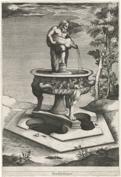 Fuente con Silenus en los Jardines del Palacio Cesi en el Vaticano de Pieter Perret