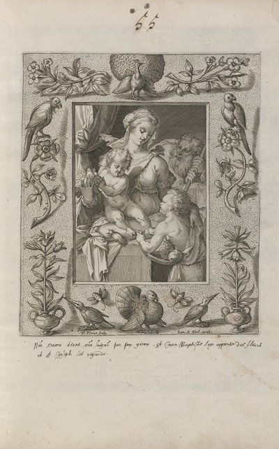 Sagrada Familia con el Joven San Juan Bautista, en un marco elaborado de Pieter Perret