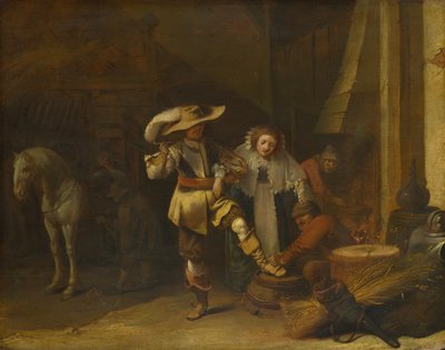Un hombre y una mujer en un patio de establo, 1630s de Pieter Quast