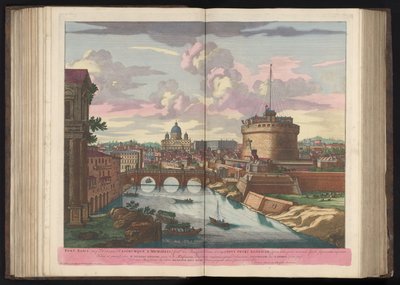 Engelenburcht, Sint-Pietersbasiliek y el río Tiber Puente de Aelius (diablillo de Adriano) y Castillo de San Miguel (...) (título sobre objeto) de Pieter Schenk (I)