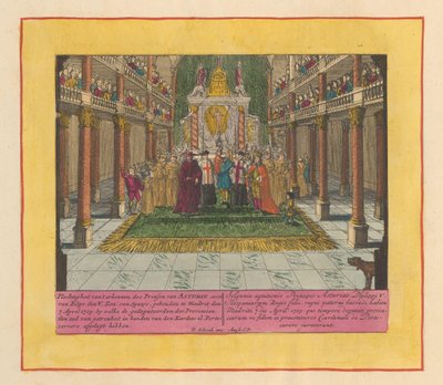 Reconocimiento de Luis Felipe, Príncipe de Asturias e hijo del Rey Felipe V de España, 1709 Solemnidad del reconocimiento del príncipe de Asturias, hijo de Felipe de V. kon. de España, celebrada en Madrid el 7 de abril de 1709, en la que los diputados del  de Pieter Schenk (I)