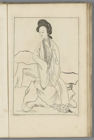 Mujer china con la mano derecha en la manga de su kimono
Mujeres chinas, flores y pájaros (título de la serie) de Pieter Schenk (II) (possibly)
