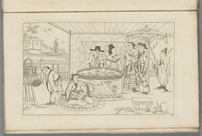 Figuras chinas alrededor de una mesa de té
Nuevas figuras chinas inventadas dibujadas con gran dificultad y dadas en Lay, por P. Schenk Jun (...), segundo volumen (título de la serie) de Pieter Schenk (II)