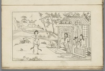 Paisaje con una dama china
Nuevo chino inventado, dibujado con gran dificultad y dado en Lay, por P: Schenk Jun (...), primera parte (título de la serie) de Pieter Schenk (II)
