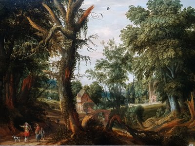 Paisaje arbolado con figuras de Pieter Stalpaert