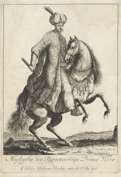 Retrato ecuestre de Kara Mustafa, gran visir del ejército turco de Pieter Stevens (vermeld in 1689)