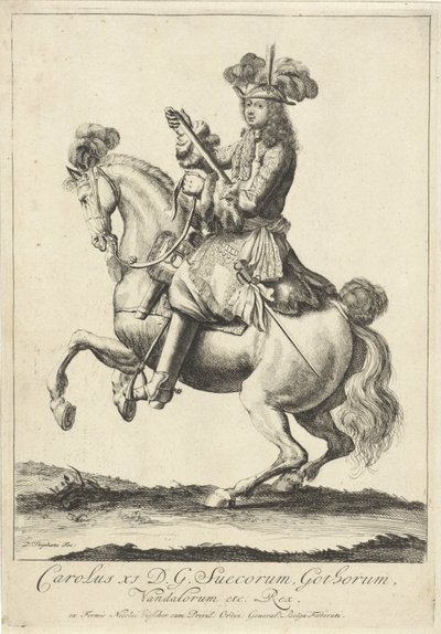 Retrato ecuestre del rey Carlos XI de Suecia de Pieter Stevens (vermeld in 1689)