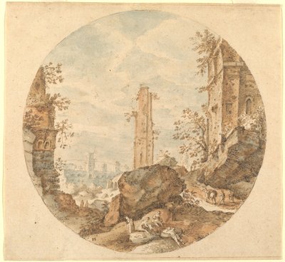 Viajeros entre ruinas romanas de Pieter Stevens