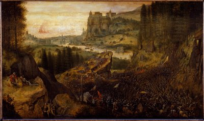 Batalla entre filisteos e israelitas: Saúl y su escudero se lanzan sobre su espada de Pieter Bruegel the Elder