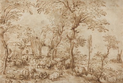 Campesinos y Ganado cerca de una Granja, c.1553-54 de Pieter Bruegel the Elder