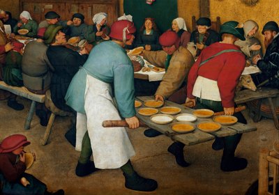 La luna de miel (detalle). Platos en una bandeja. Pintura de Pieter Bruegel el Viejo (1525-1569) de Pieter Bruegel the Elder
