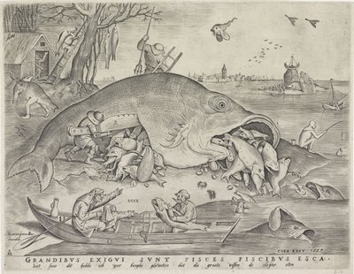 Los peces grandes se comen a los pequeños, grabado por Pieter van der Heyden, 1557 de Pieter The Elder after Brueghel