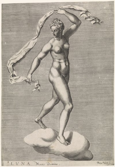 Diana como Luna en una nube Luna Noctis Domina (título sobre objeto) Los siete planetas (título sobre el objeto) de Pieter Valck