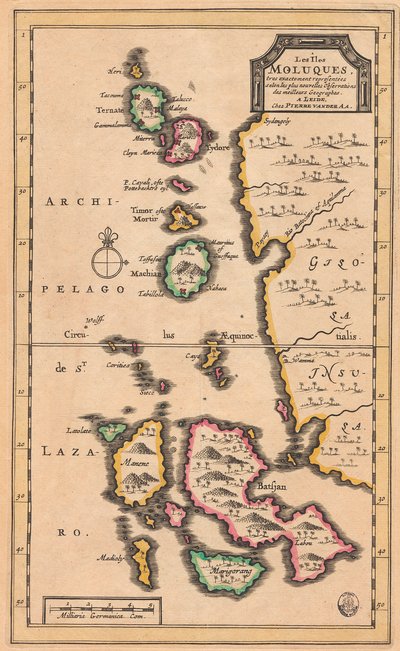 Mapa de las islas Molucas (actual Indonesia), c.1707 (grabado coloreado) de Pieter Van der Aa