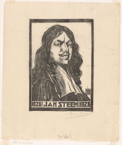 Retrato de Jan Steen (título en el objeto) de Pieter Willem van Baarsel (signed by artist)