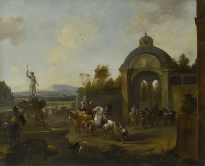 Fiesta de caza en una fuente de Pieter Wouwerman