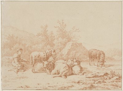 Paisaje con pastor y su rebaño de Pieter de Goeje