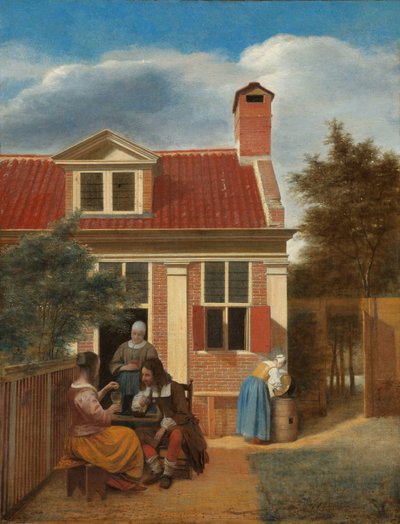 Figuras en un patio detrás de una casa
Tres mujeres y un hombre en el patio detrás de una casa de Pieter de Hooch