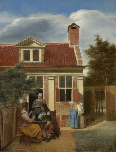 Sociedad en el patio trasero de una casa de Pieter de Hooch