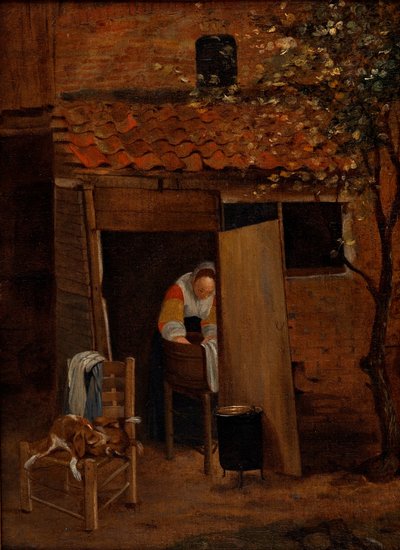 Muchacha lavando ropa en un patio de Zwolle, después de 1653 (óleo sobre lienzo) de Pieter de Hooch