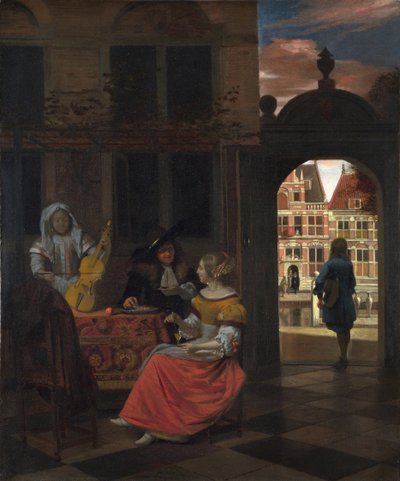 Una fiesta musical en un patio de Pieter de Hooch