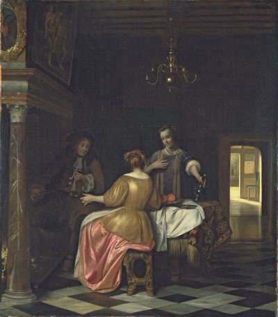Interior con un caballero y dos damas conversando, c.1668-70 (óleo sobre lienzo) de Pieter de Hooch