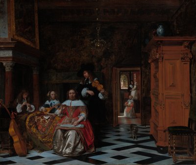 Retrato de una familia tocando música de Pieter de Hooch