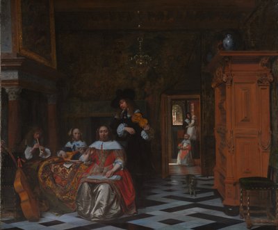 Retrato de una familia tocando música de Pieter de Hooch