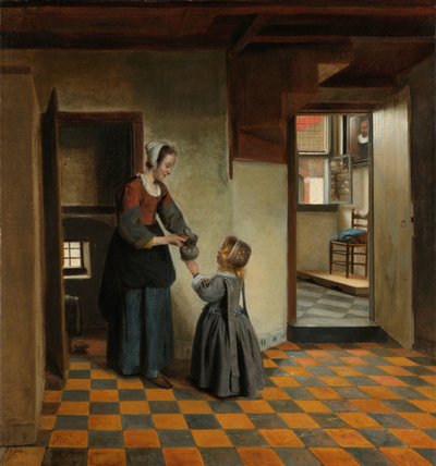 Mujer con un niño en una despensa de Pieter de Hooch