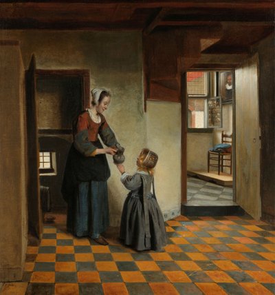 Mujer con un niño en una despensa, c.1656-60 de Pieter de Hooch