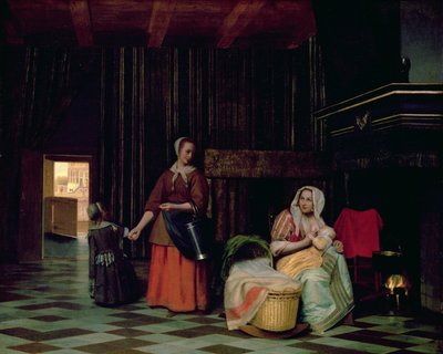 Mujer con infante, sirvienta con niño de Pieter de Hooch